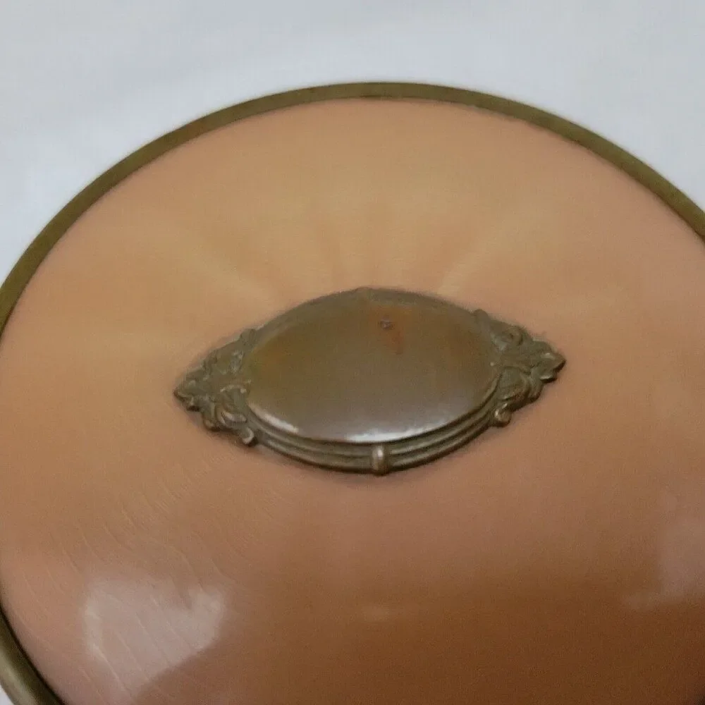 Powder Jar glass w/lid Art Deco MCM brass bronze antique raised vintage EUC